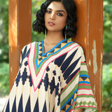 Ivory/ Navy Blue Printed Kilim Kaftan