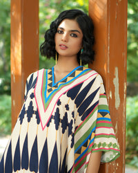 Ivory/ Navy Blue Kilim Mauj Kaftan