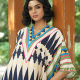 Ivory/ Navy Blue Printed Kilim Kaftan