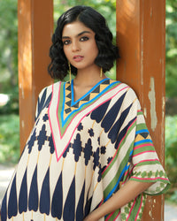 Ivory/ Navy Blue Kilim Mauj Kaftan