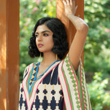 Ivory/ Navy Blue Printed Kilim Kaftan