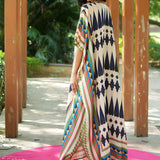 Ivory/ Navy Blue Printed Kilim Kaftan