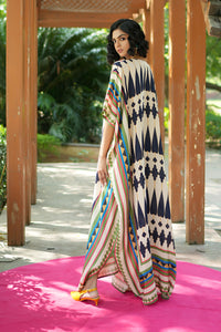 Ivory/ Navy Blue Kilim Mauj Kaftan