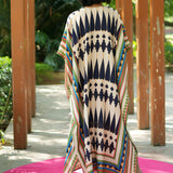 Ivory/ Navy Blue Printed Kilim Kaftan