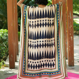 Ivory/ Navy Blue Printed Kilim Kaftan