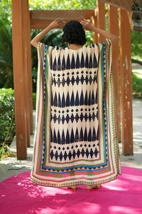 Ivory/ Navy Blue Kilim Mauj Kaftan