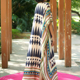 Ivory/ Navy Blue Printed Kilim Kaftan