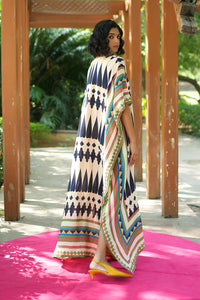 Ivory/ Navy Blue Kilim Mauj Kaftan