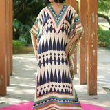 Ivory/ Navy Blue Printed Kilim Kaftan