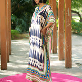 Ivory/ Navy Blue Printed Kilim Kaftan