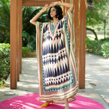 Ivory/ Navy Blue Printed Kilim Kaftan