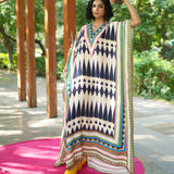 Ivory/ Navy Blue Printed Kilim Kaftan