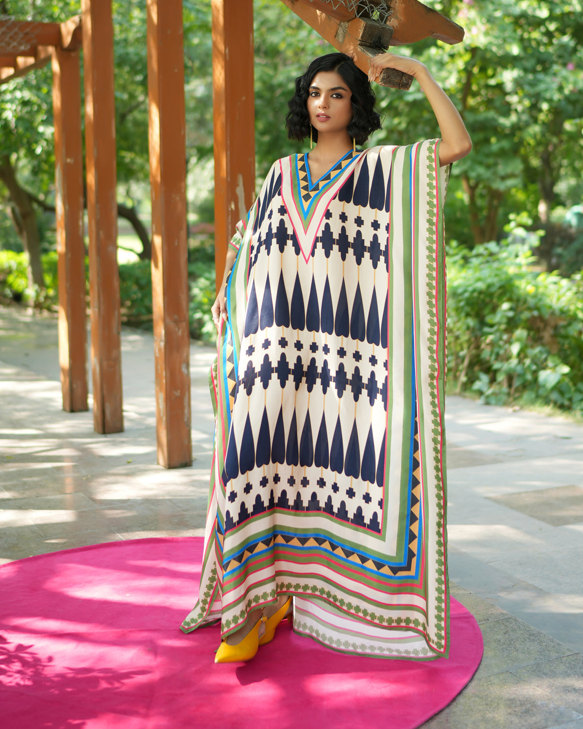 Ivory/ Navy Blue Kilim Mauj Kaftan
