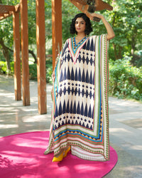 Ivory/ Navy Blue Kilim Mauj Kaftan
