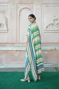 Ivory/ Green Kilim Mauj Kaftan
