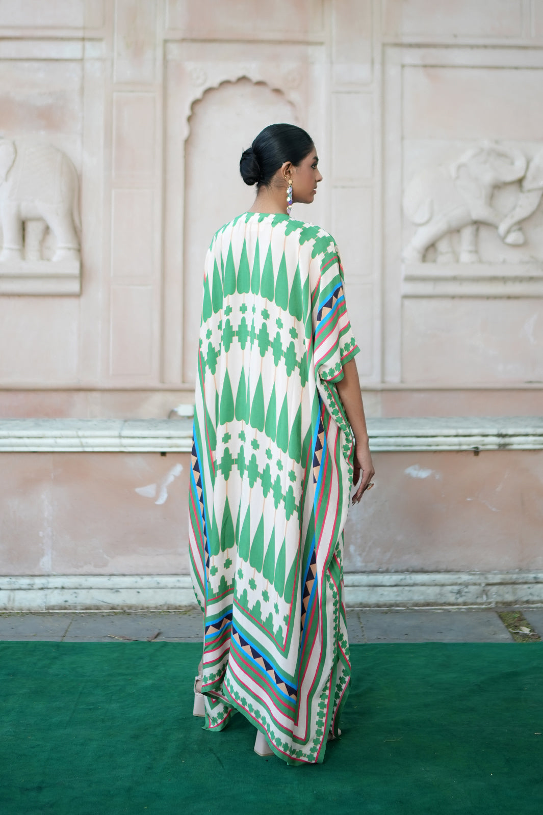 Ivory/ Green Kilim Mauj Kaftan