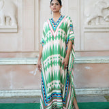 Ivory / Green Printed Kilim Kaftan