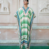 Ivory / Green Printed Kilim Kaftan