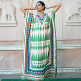 Ivory / Green Printed Kilim Kaftan