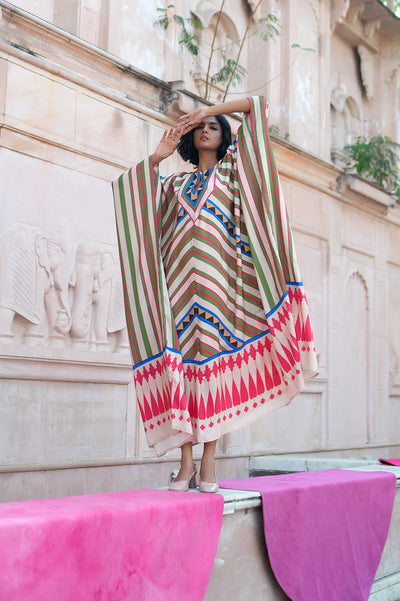 Multicolored Printed Kaftan Kurta Set