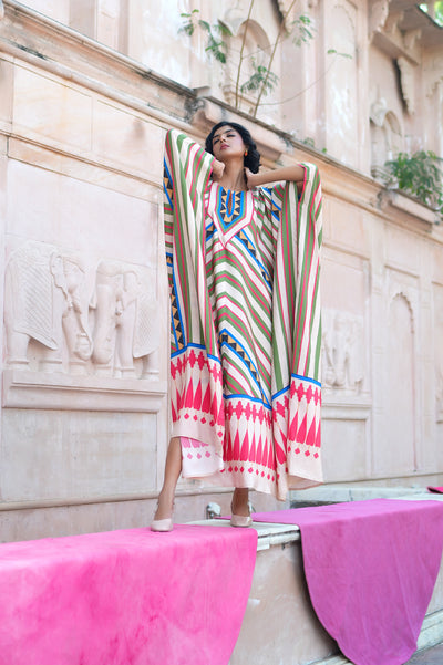 Multicolored Printed Kaftan Kurta Set