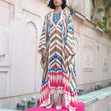 Multicolored Printed Kaftan Kurta Set