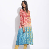 Maroon Teal Ombre Silk Shibori Kurta