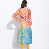 Maroon Teal Ombre Silk Shibori Kurta
