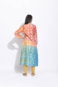 Maroon Teal Ombre Silk Shibori Kurta