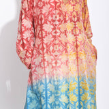Maroon Teal Ombre Silk Shibori Kurta