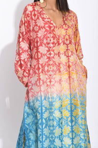 Maroon Teal Ombre Silk Shibori Kurta