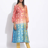 Maroon Teal Ombre Silk Shibori Kurta