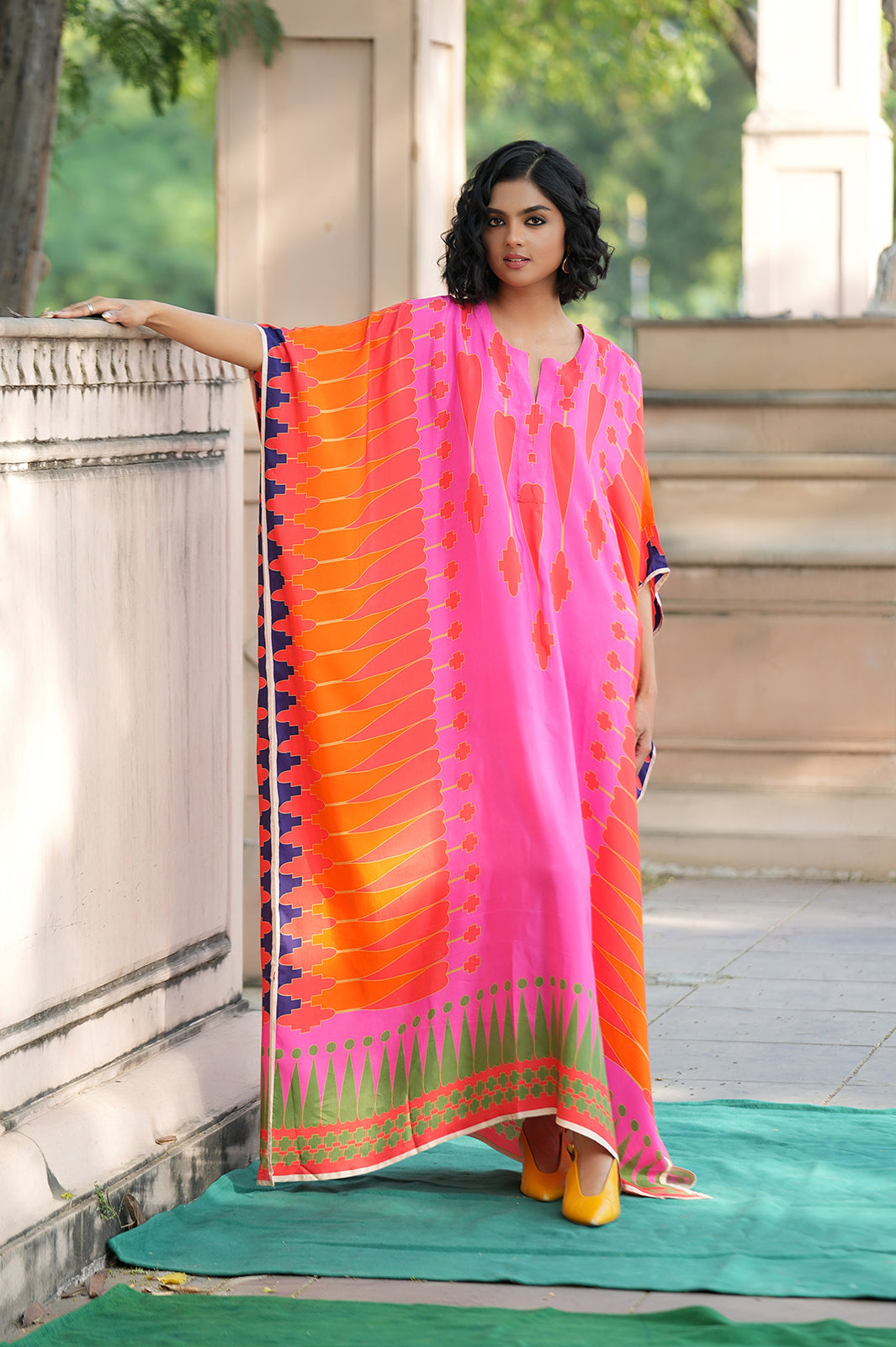 Red/Pink Printed Kilim Kaftan