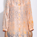 Peach Grey Geometric Flower Silk Shibori With Sequins Kurta