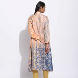 Peach Grey Geometric Flower Silk Shibori With Sequins Kurta