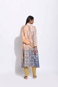Peach Grey Geometric Flower Silk Shibori With Sequins Kurta