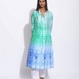Green Purple Ombre Silk Shibori Kurta
