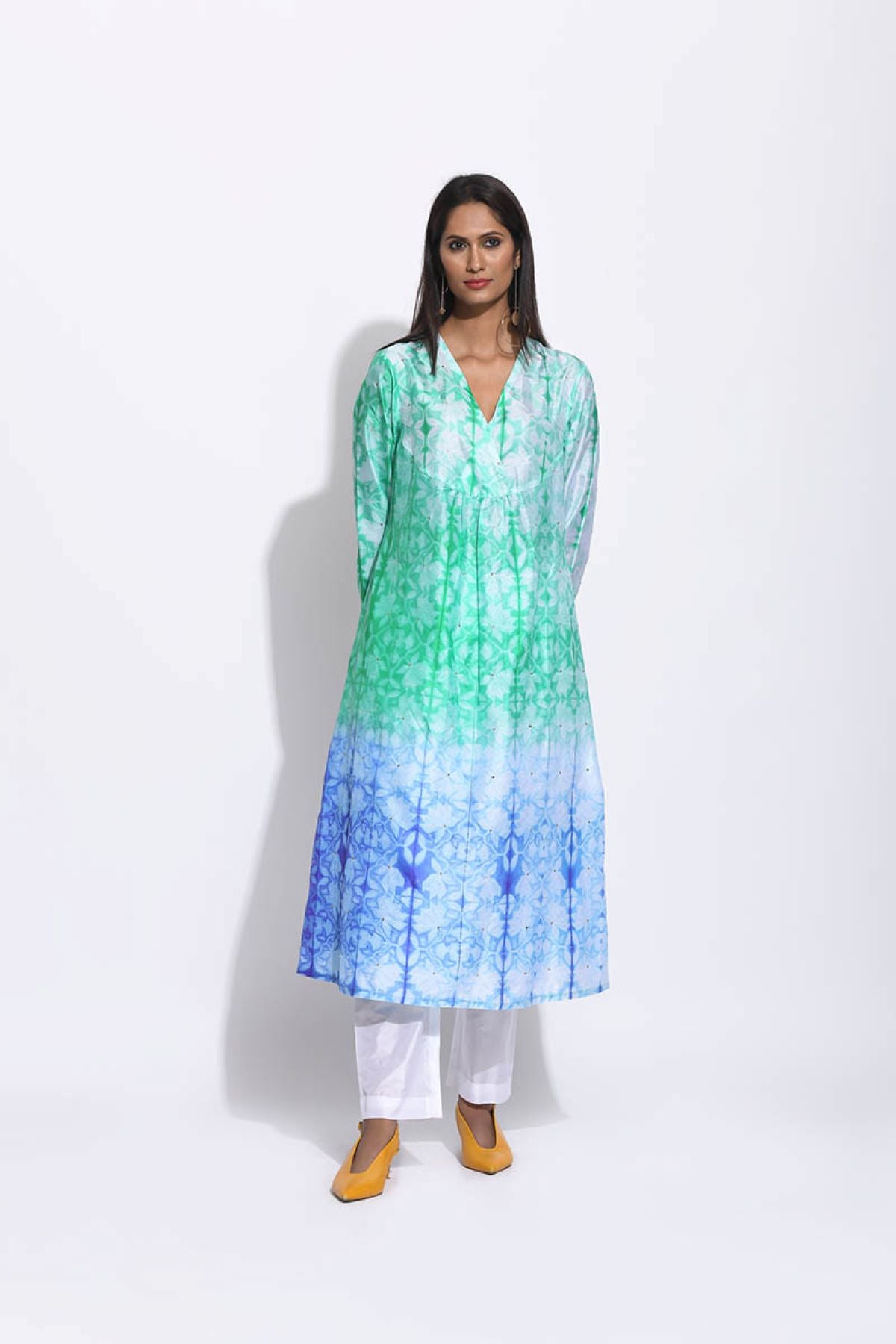 Green Purple Ombre Silk Shibori Kurta