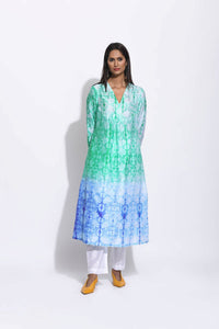 Green Purple Ombre Silk Shibori Kurta
