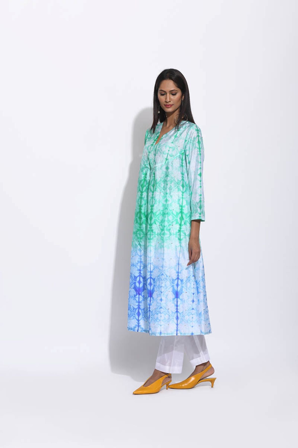 Green Purple Ombre Silk Shibori Kurta