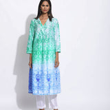 Green Purple Ombre Silk Shibori Kurta