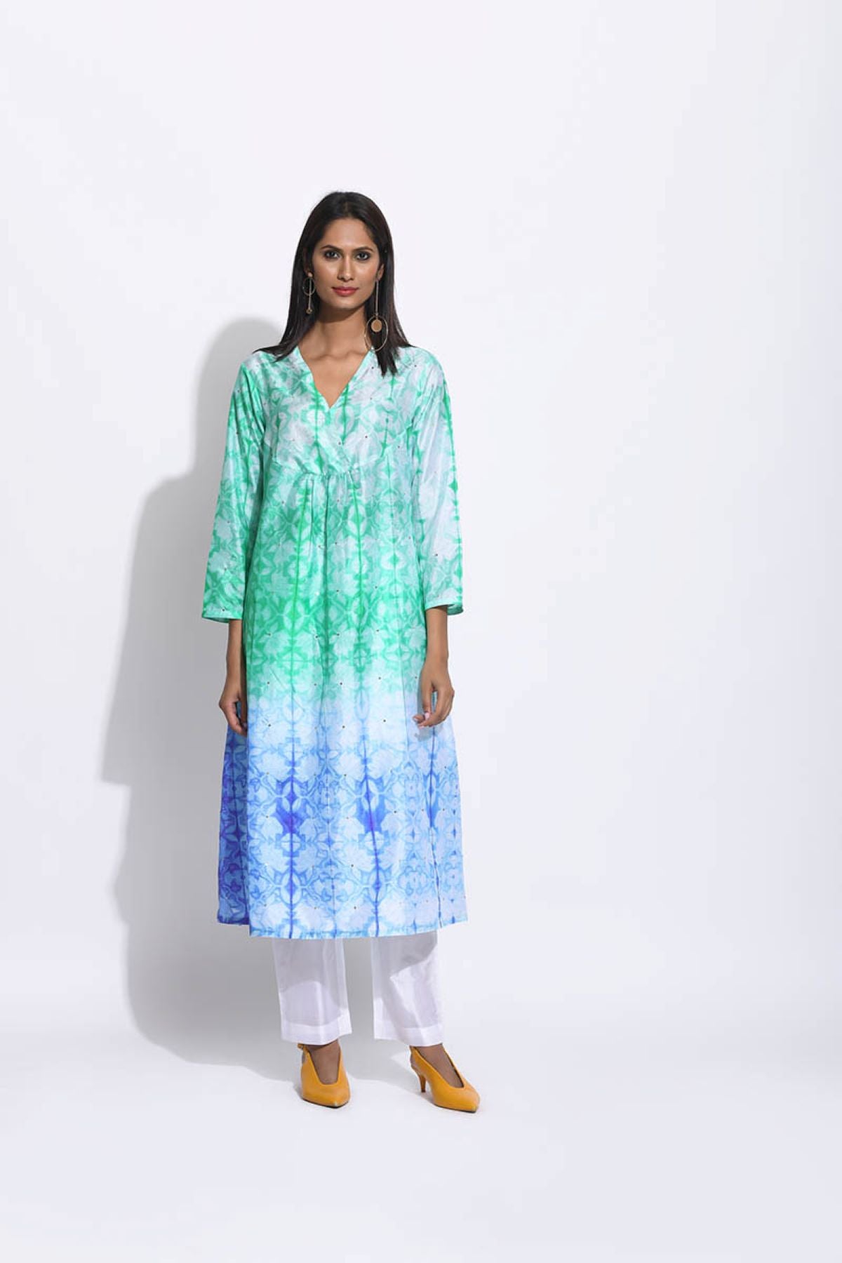 Green Purple Ombre Silk Shibori Kurta