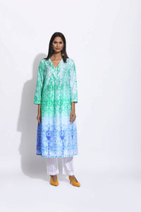Green Purple Ombre Silk Shibori Kurta