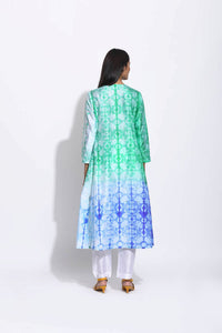 Green Purple Ombre Silk Shibori Kurta