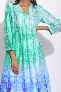 Green Purple Ombre Silk Shibori Kurta
