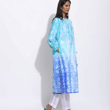 Blue Purple Ombre Silk Shibori Tunic