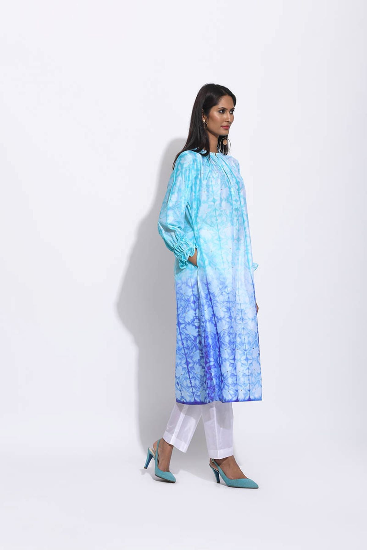 Blue Purple Ombre Silk Shibori Tunic