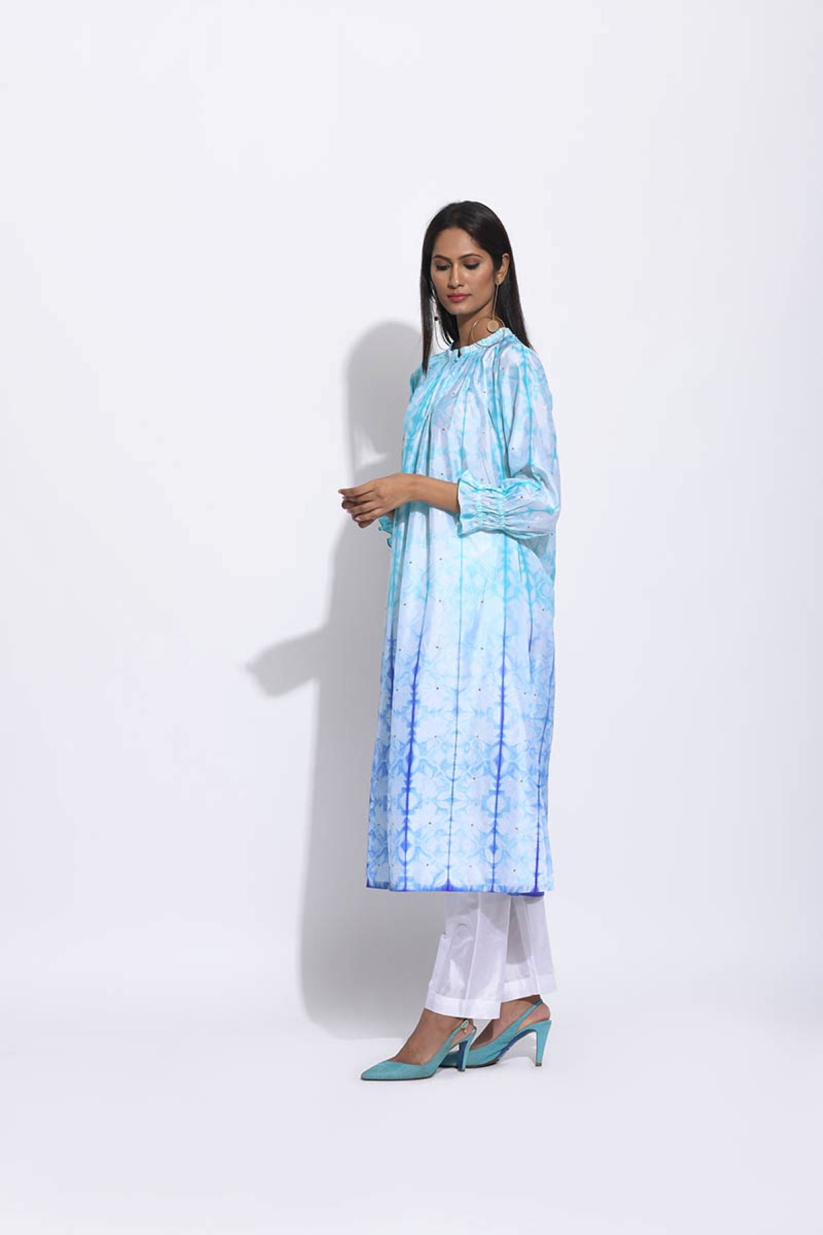 Blue Purple Ombre Silk Shibori Tunic