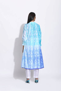 Blue Purple Ombre Silk Shibori Tunic