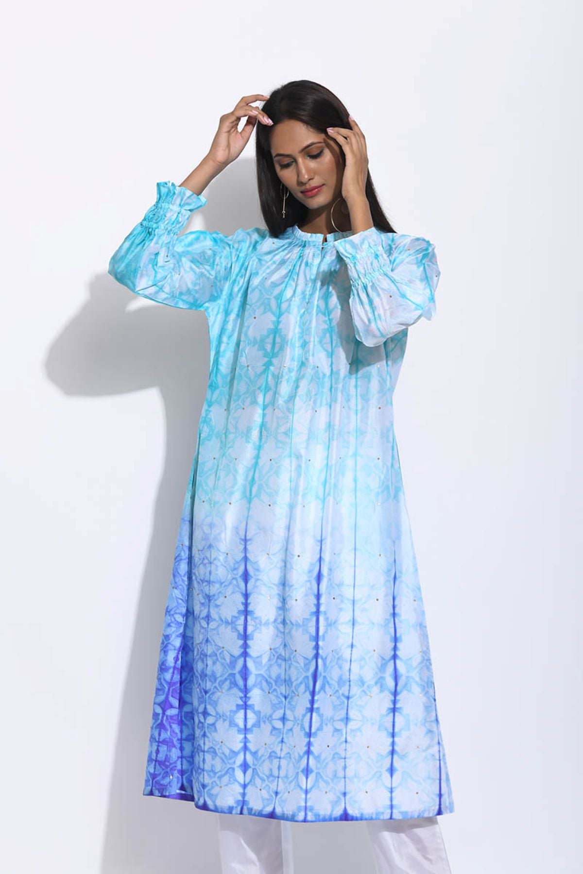Blue Purple Ombre Silk Shibori Tunic